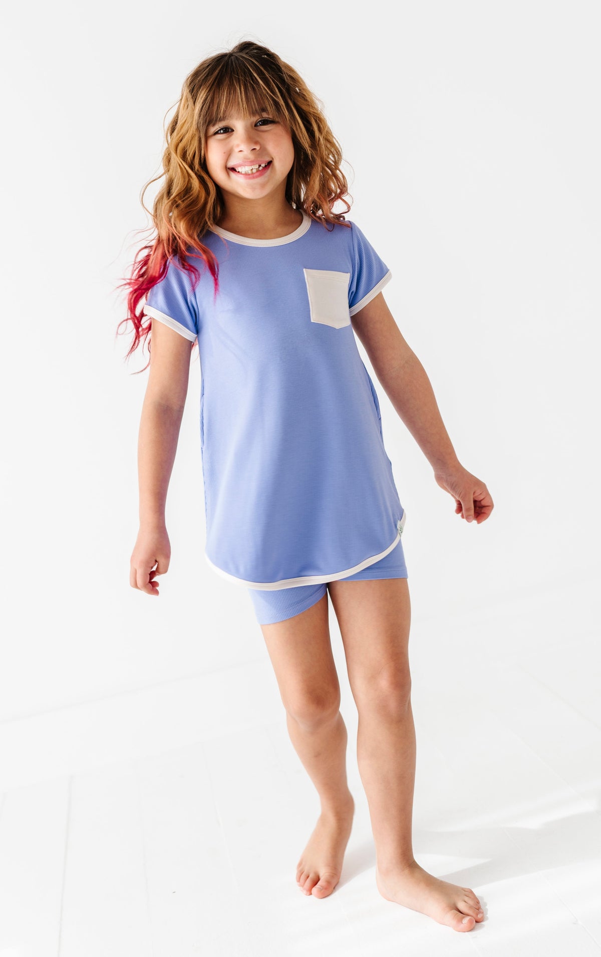 Periwinkle | Mini Dress + Biker Shorts RIB Set