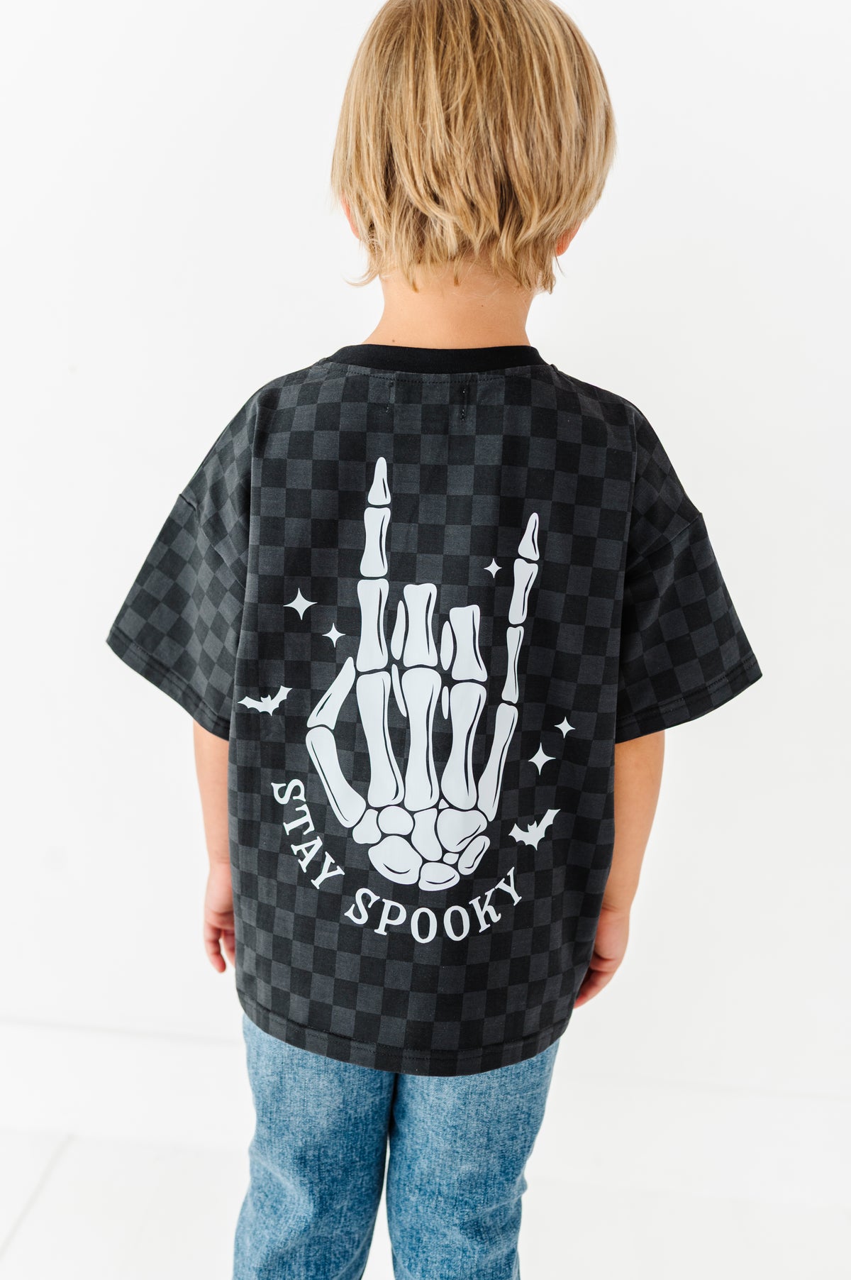 Stay Spooky Skelly | Checkered Boxy Tee
