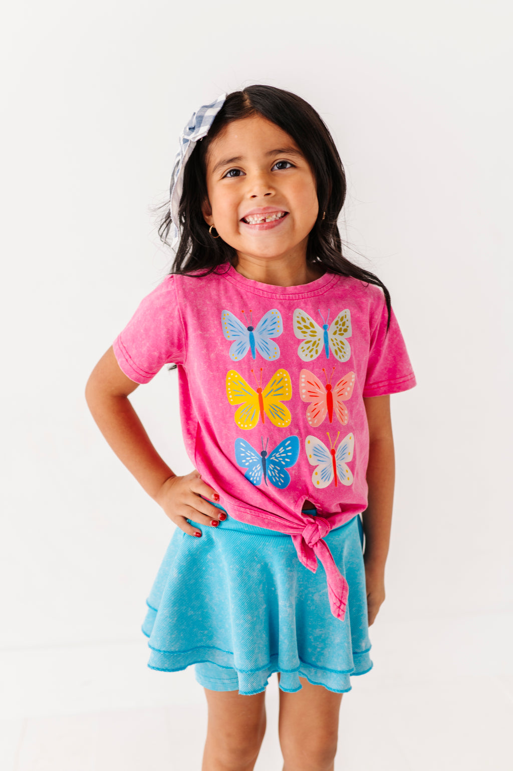 Butterflies | Pink Vintage Front-Tie Tee