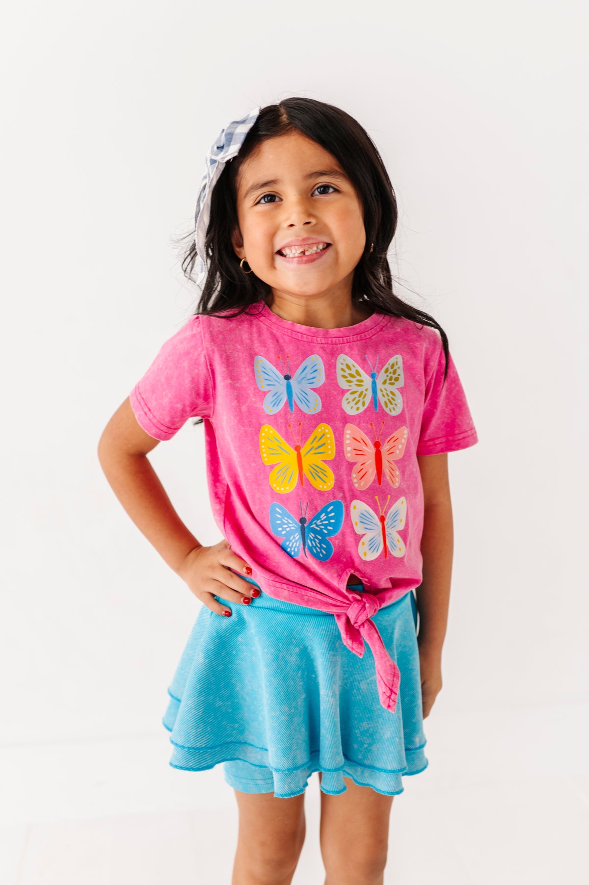 Butterflies | Pink Vintage Front-Tie Tee