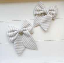 Load image into Gallery viewer, Neutral Stripe Fabric Bow on Clip