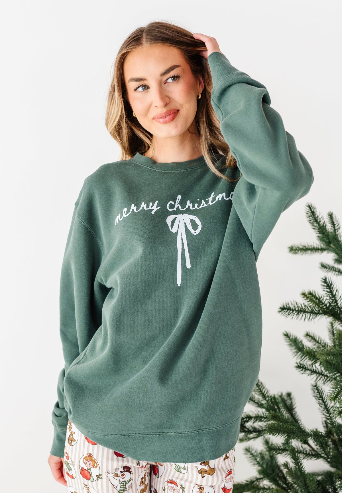 Merry Christmas Bow | (GREEN) FULL LENGTH SWEATSHIRT