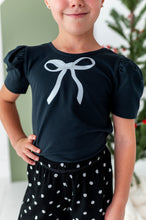 Load image into Gallery viewer, Black Bow | Puff Shoulder Tee