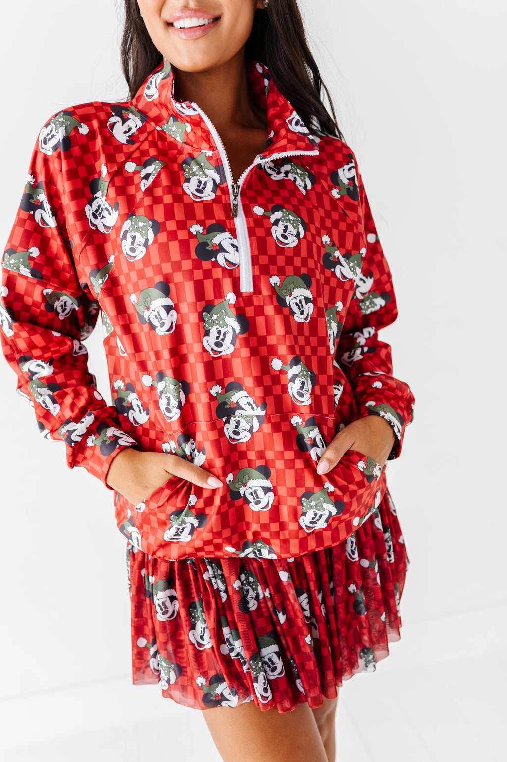 Minnie's Holly Check | ADULT 1/4th ZIP