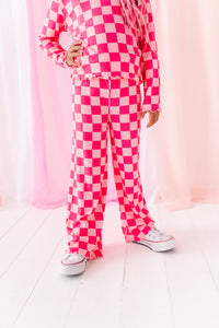 Hot Pink Check | Wide Leg Ribbed SET