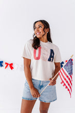 Load image into Gallery viewer, Patchwork USA | ADULT tees (*CROP + FULL LENGTH HERE)