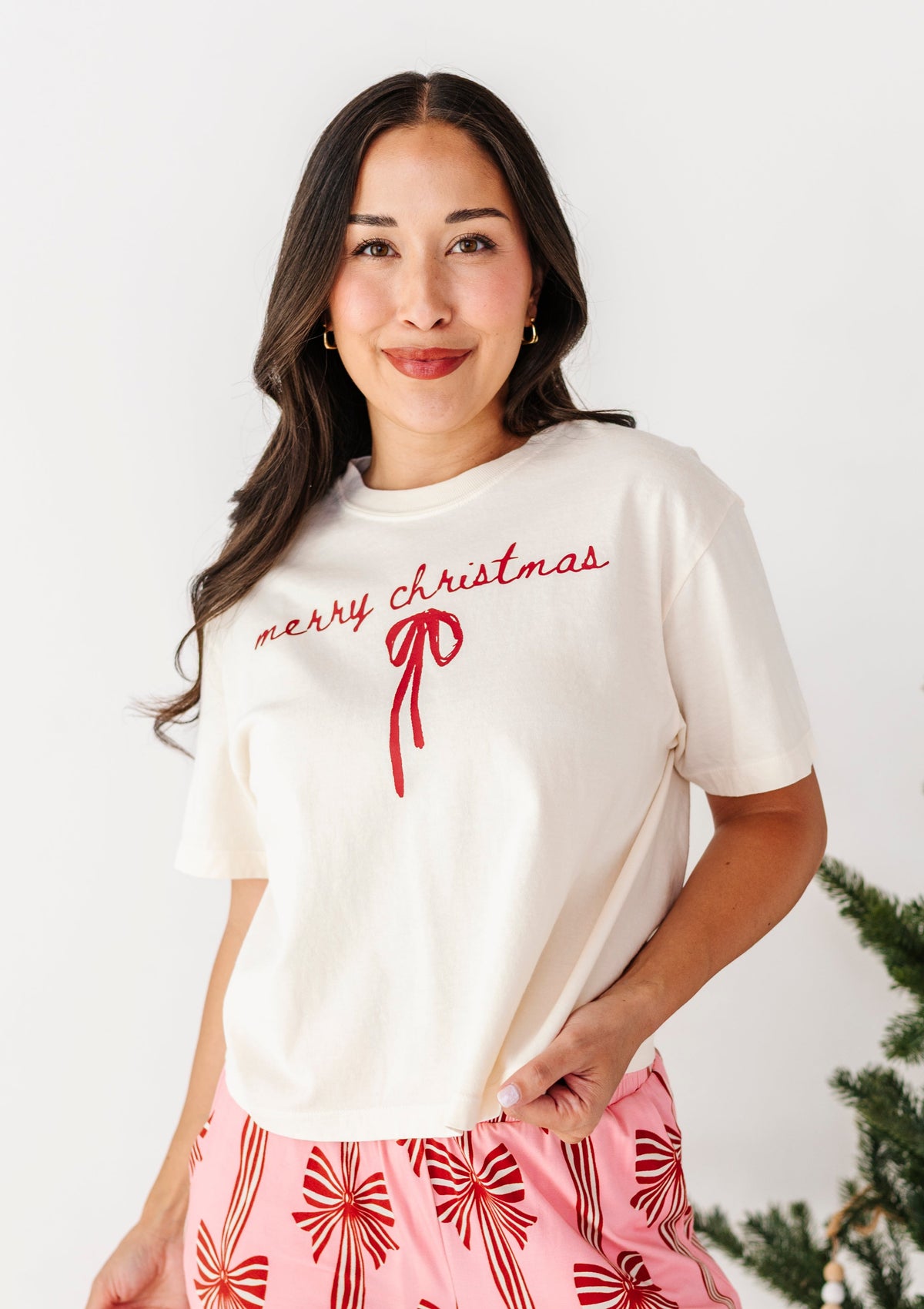 Merry Christmas Bow | (CREAM) ADULT (Both CROP + FULL LENGTH listed here!)