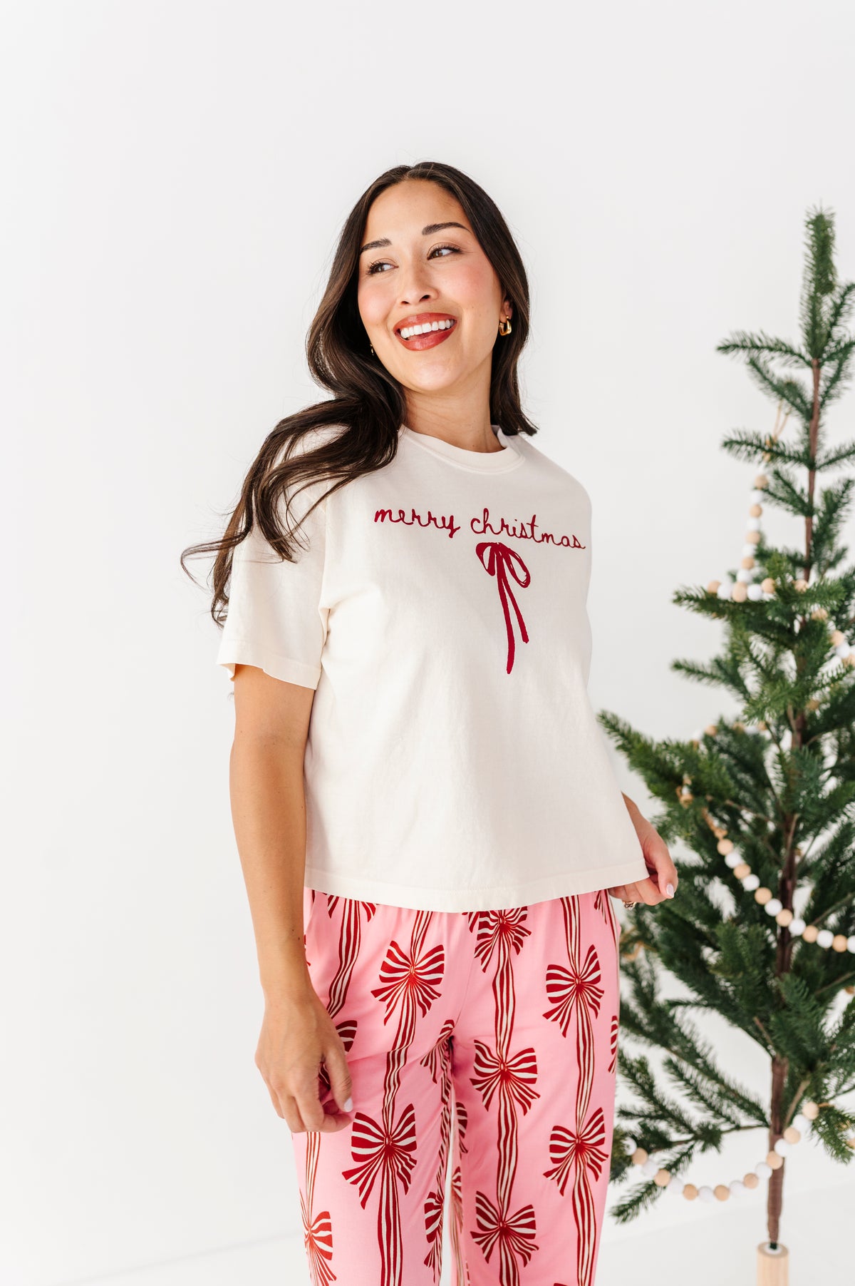 Merry Christmas Bow | (CREAM) ADULT (Both CROP + FULL LENGTH listed here!)