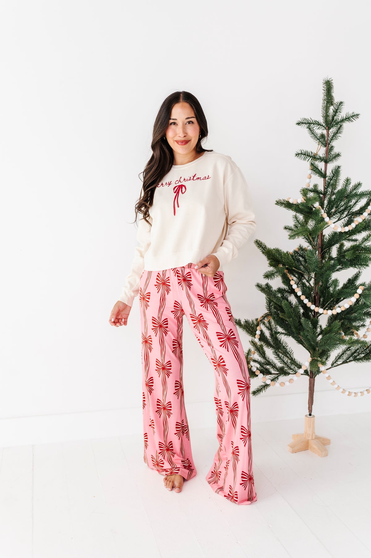 Merry Christmas Bow | (CREAM) ADULT (Both CROP + FULL LENGTH listed here!)