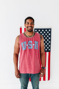 Men’s RED ‘USA’ Check Tank