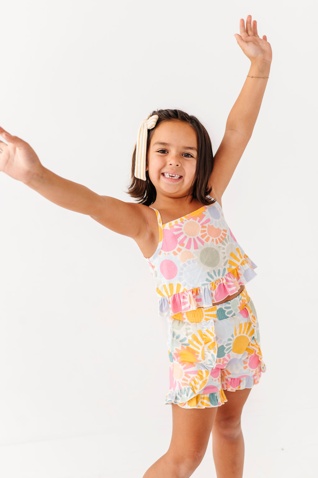 Retro Sunshine | Ruffle Linen Crop Tank + Shorts SET