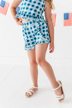 Load image into Gallery viewer, Blue-Bell Gingham | RUFFLE LINEN CROP + SHORTS SET