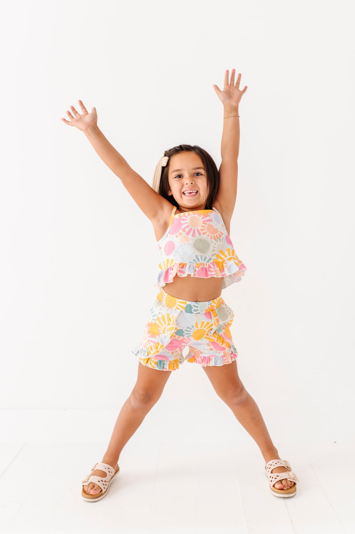 Retro Sunshine | Ruffle Linen Crop Tank + Shorts SET