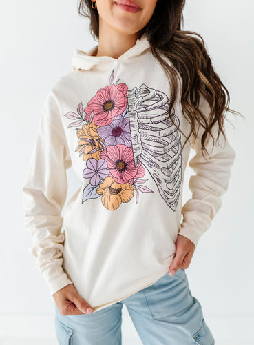 FLORAL SKELLY | ADULT Hooded Long Sleeve Shirt