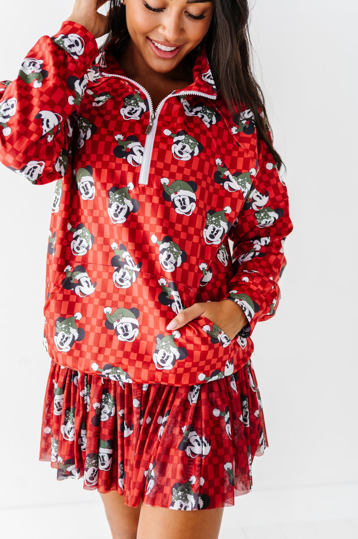 Minnie's Holly Check | ADULT 1/4th ZIP