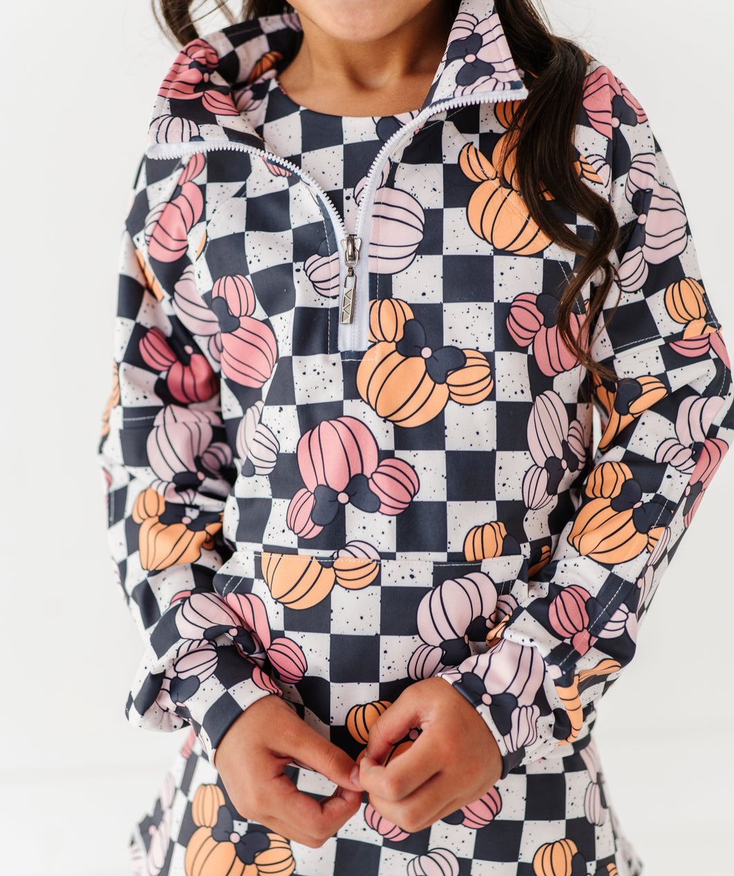 Checkered Minnie Pumpkins | KIDS 1/4th Zip Up