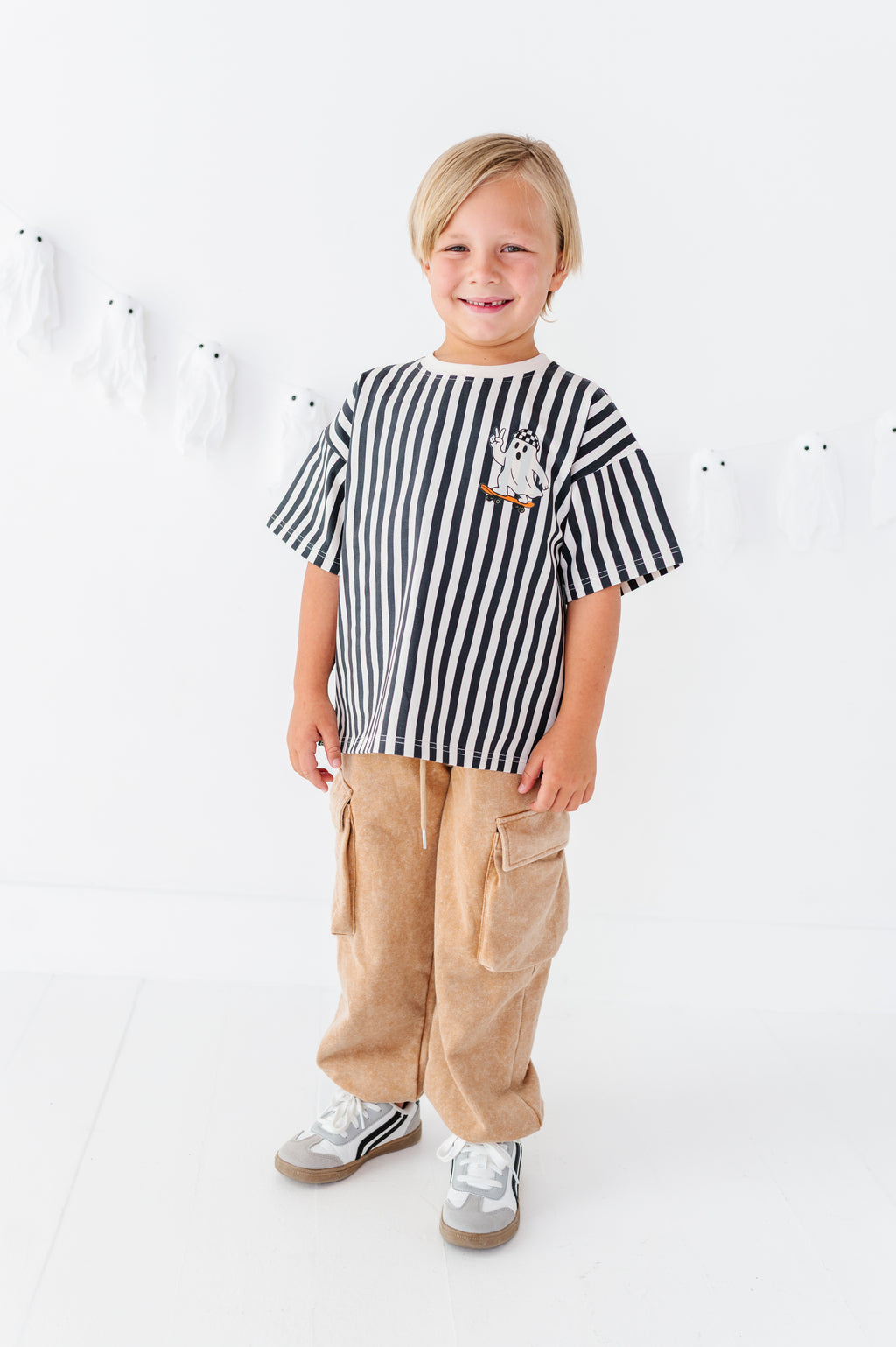 Peace-Out Ghost | Stripes Boxy Tee