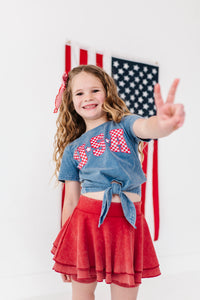 NAVY ‘USA’ Check | Girls Tie-Front Shirt