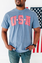 Load image into Gallery viewer, Adult Unisex NAVY ‘USA’ Check Tee