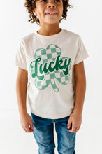 Load image into Gallery viewer, Checkered Lucky Shamrock | Cream Tee