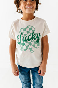 Checkered Lucky Shamrock | Cream Tee