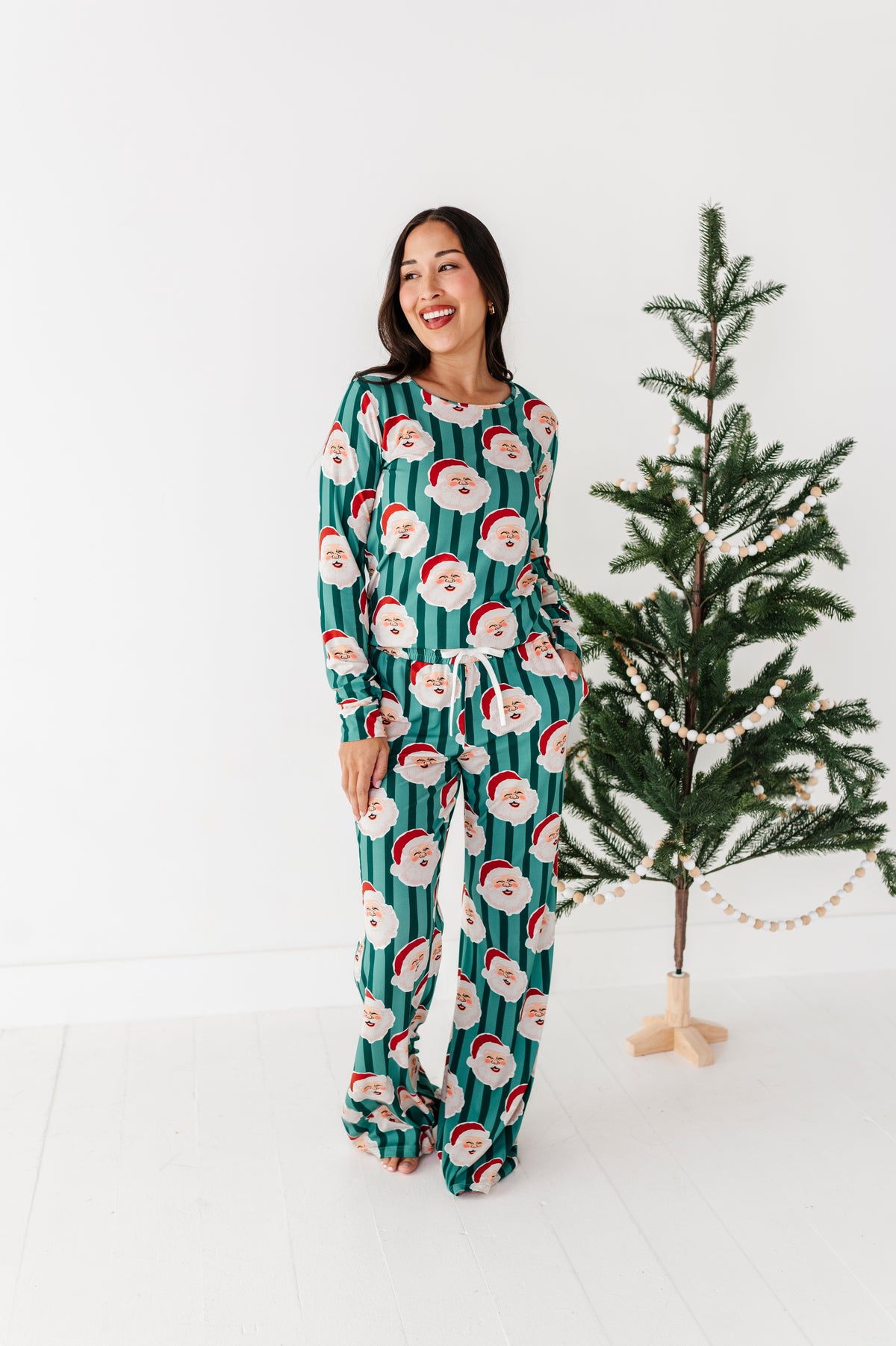 GREEN Santa Stripes | WOMEN'S Long Sleeve Top