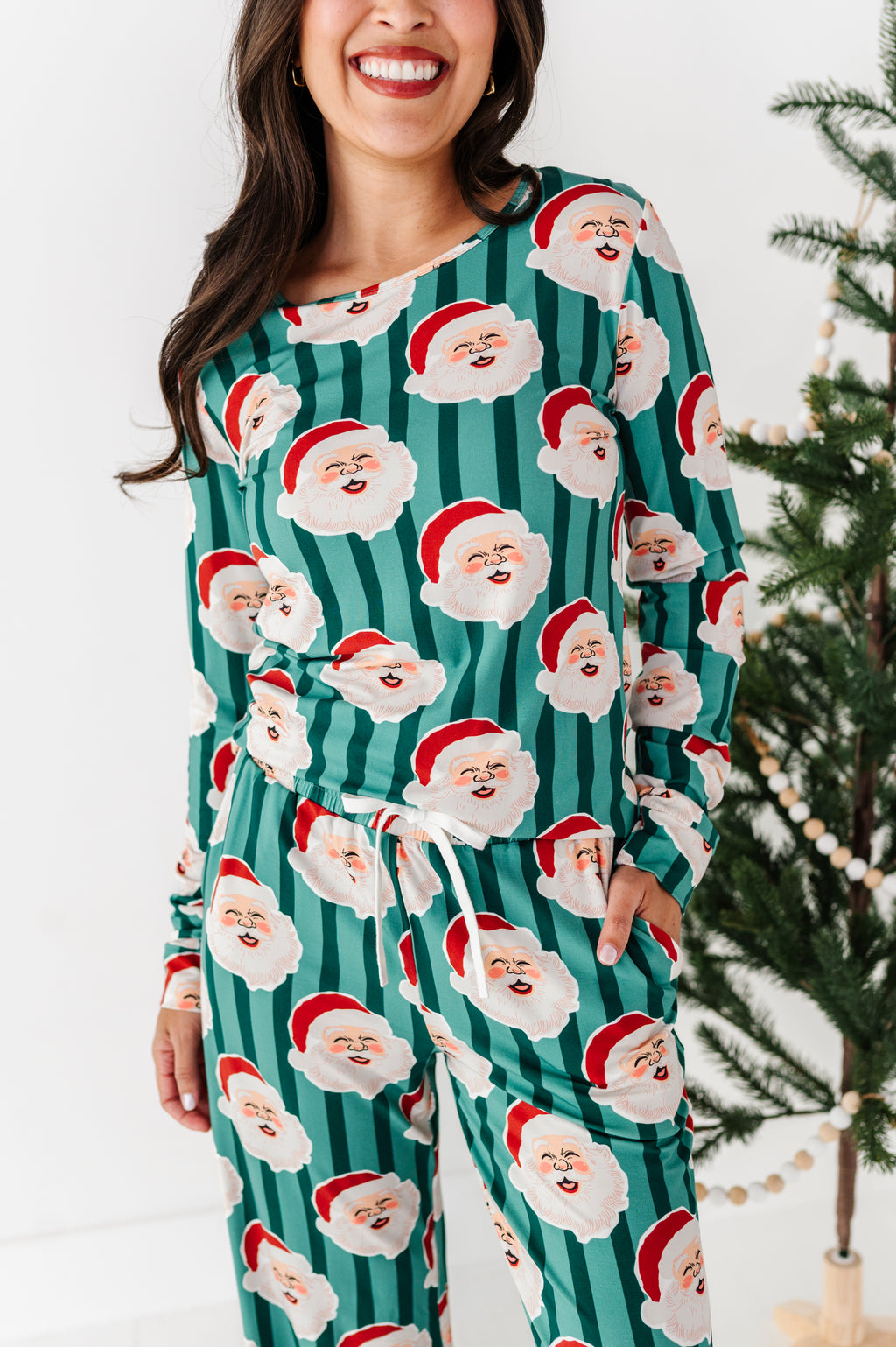 GREEN Santa Stripes | WOMEN'S Long Sleeve Top