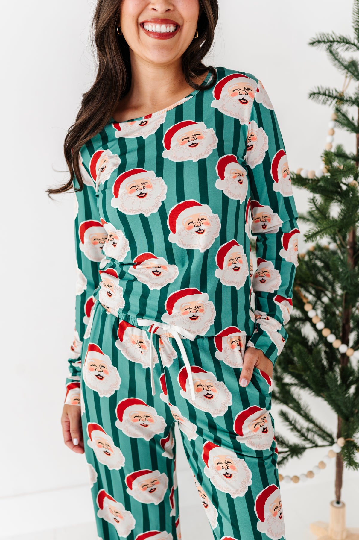 GREEN Santa Stripes | WOMEN'S Long Sleeve Top