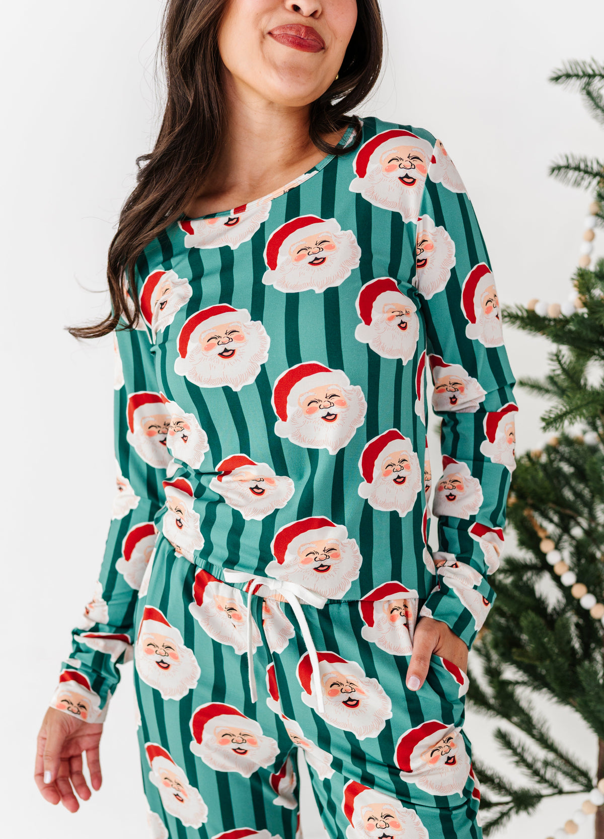 GREEN Santa Stripes | WOMEN'S Long Sleeve Top