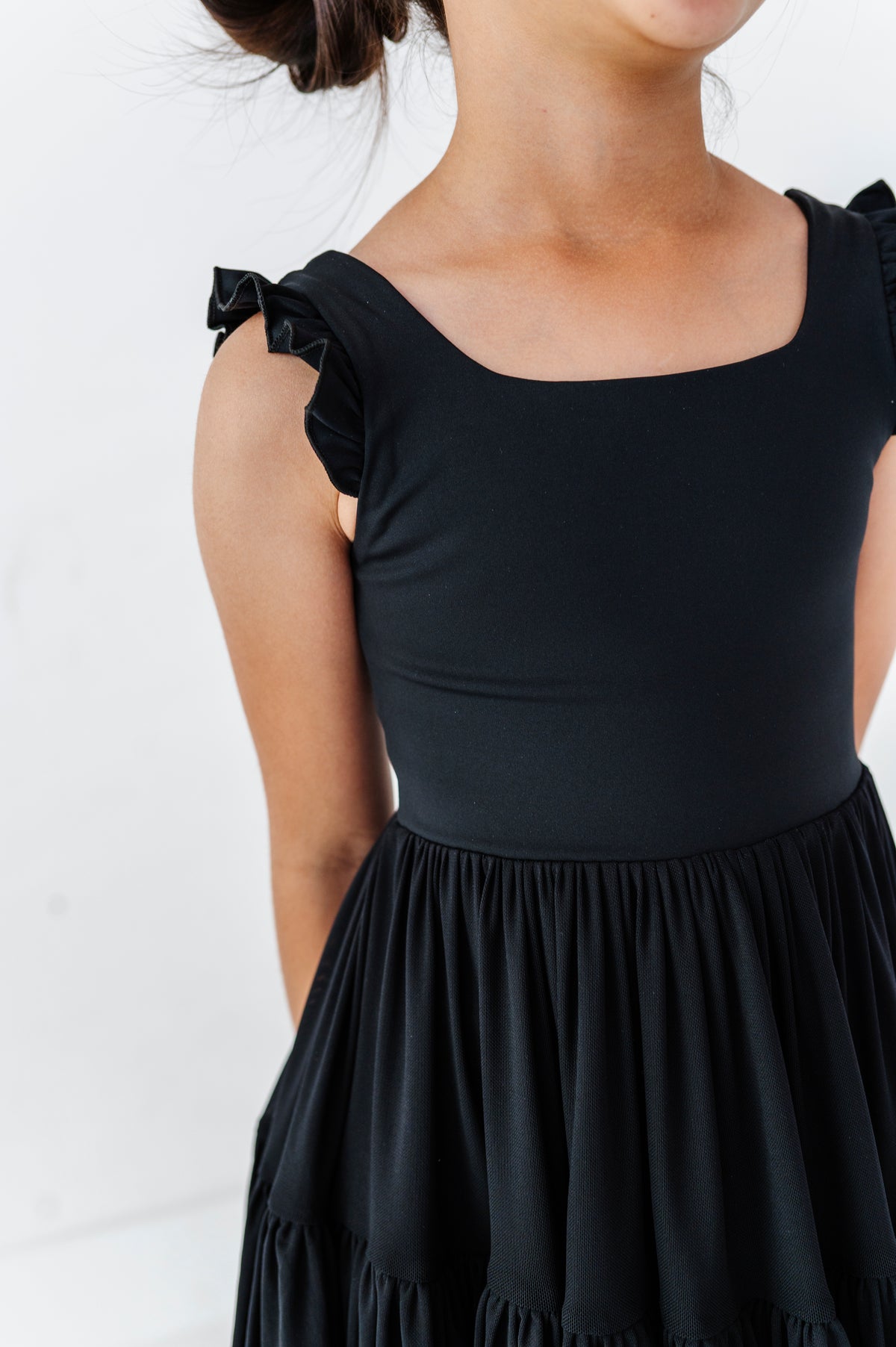 Solid Black | KIDS Ruffle Mesh Dress