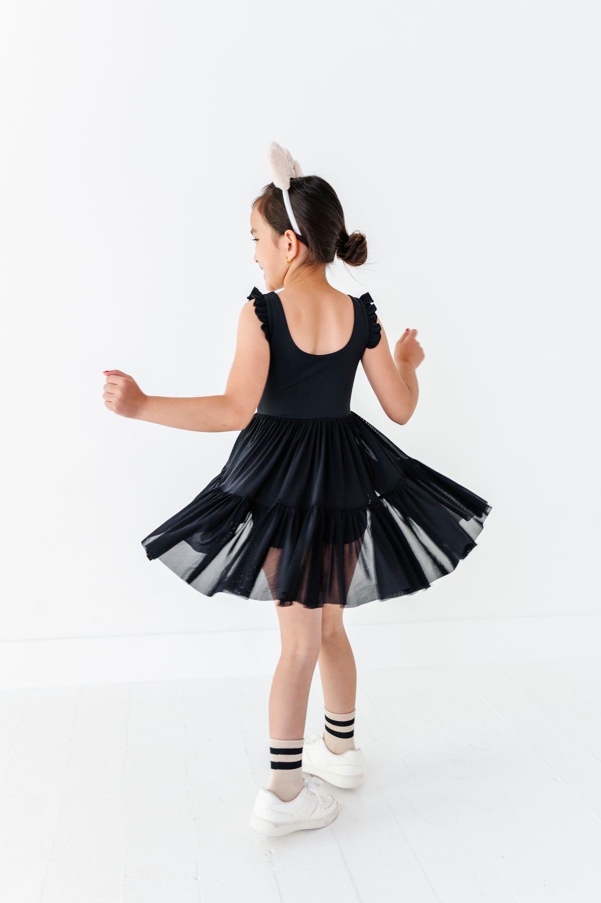Solid Black | KIDS Ruffle Mesh Dress