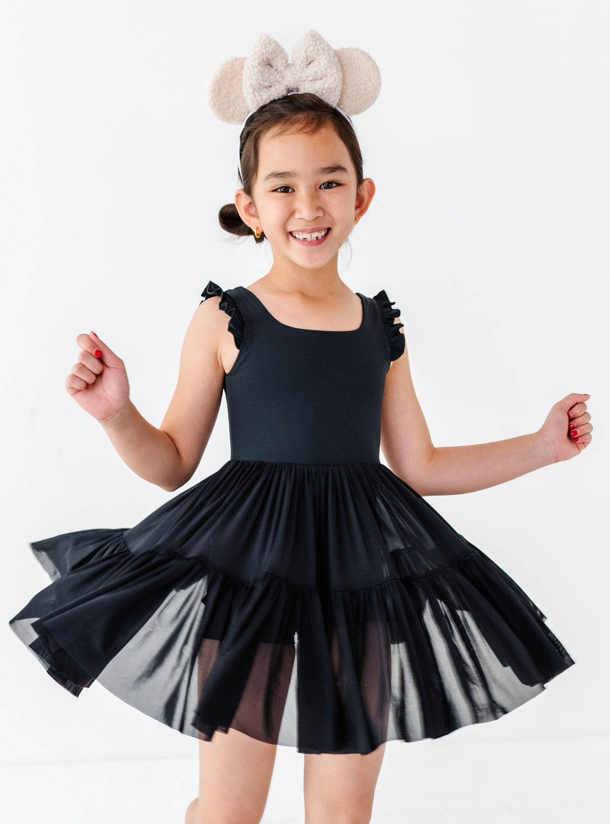 Solid Black | KIDS Ruffle Mesh Dress