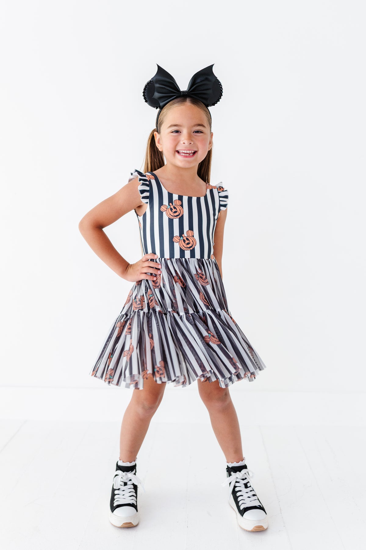 Striped Mickey Pumpkin | KIDS Ruffle Mesh Dress