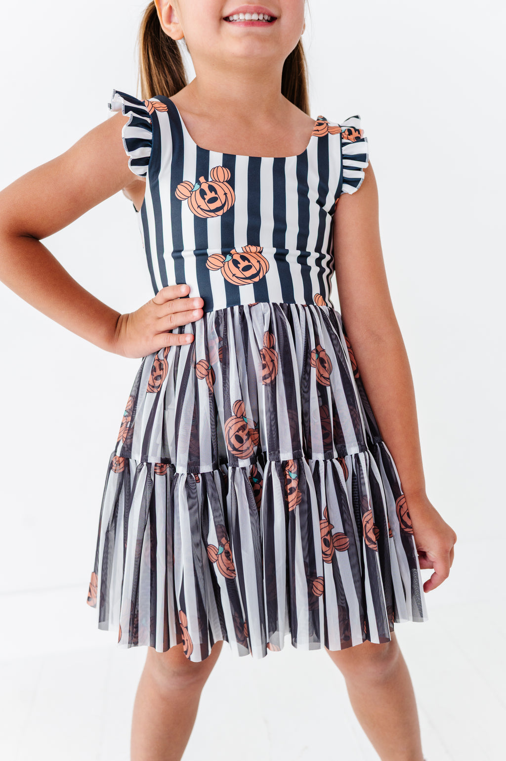 Striped Mickey Pumpkin | KIDS Ruffle Mesh Dress