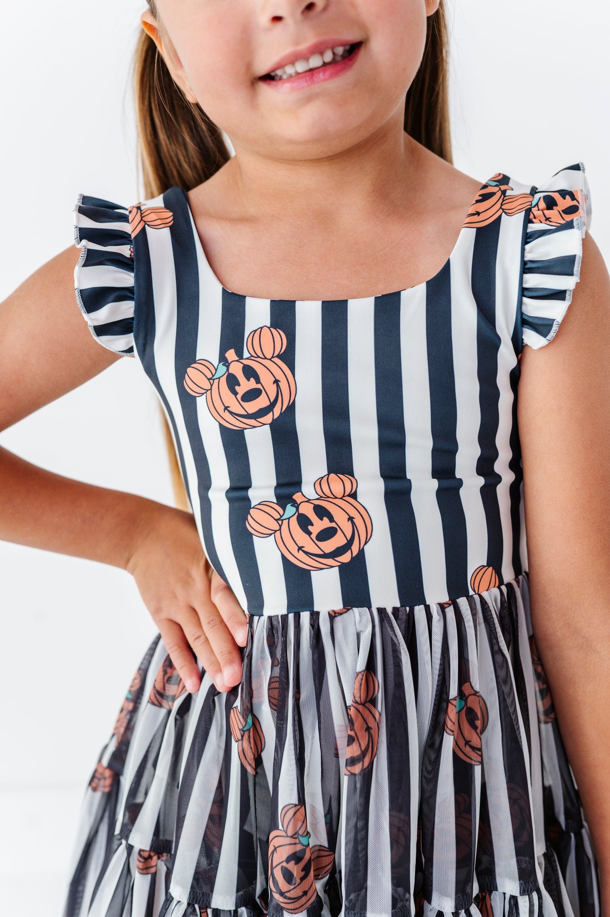 Striped Mickey Pumpkin | KIDS Ruffle Mesh Dress