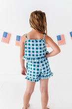 Load image into Gallery viewer, Blue-Bell Gingham | RUFFLE LINEN CROP + SHORTS SET