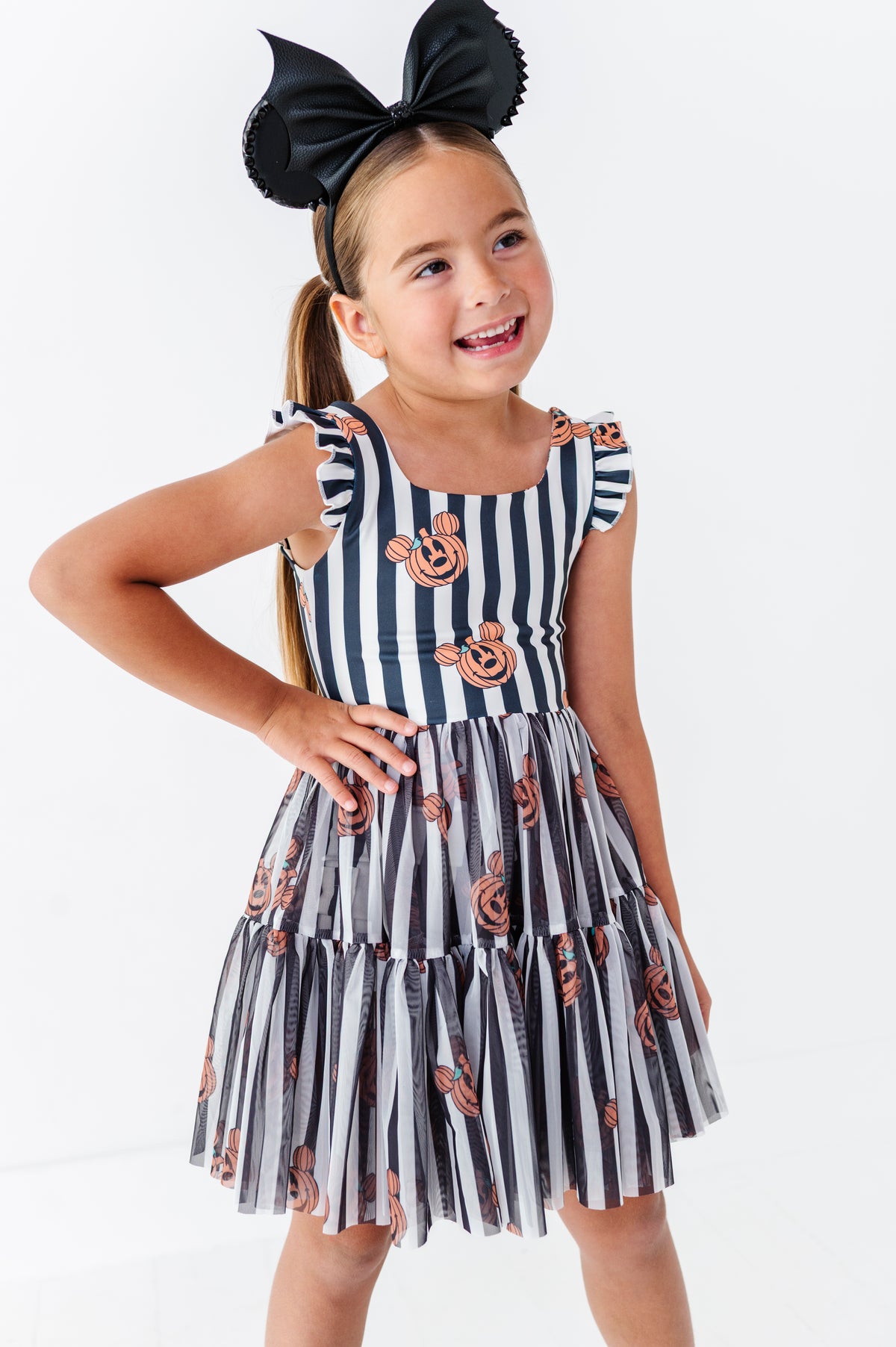 Striped Mickey Pumpkin | KIDS Ruffle Mesh Dress