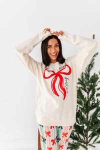 RED BOW (CREAM SWEATSHIRT) | Adult *SWEATSHIRT*