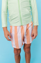 Load image into Gallery viewer, Tangerine Tide Stripes | BOYS SWIM SHORTS