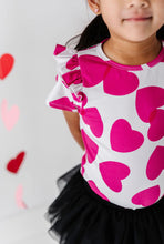 Load image into Gallery viewer, HOT PINK HEARTS | Ruffle Shoulder Tee