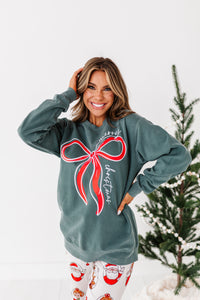 RED BOW (GREEN SHIRT) | Adult *SWEATSHIRT*