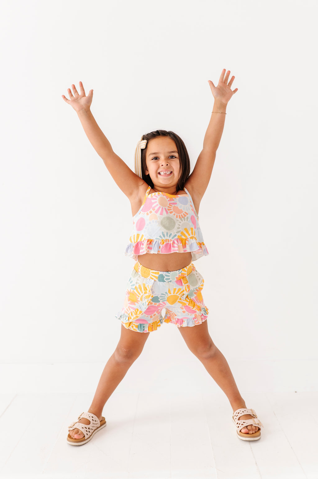 Retro Sunshine | Ruffle Linen Crop Tank + Shorts SET