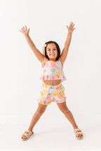 Retro Sunshine | Ruffle Linen Crop Tank + Shorts SET