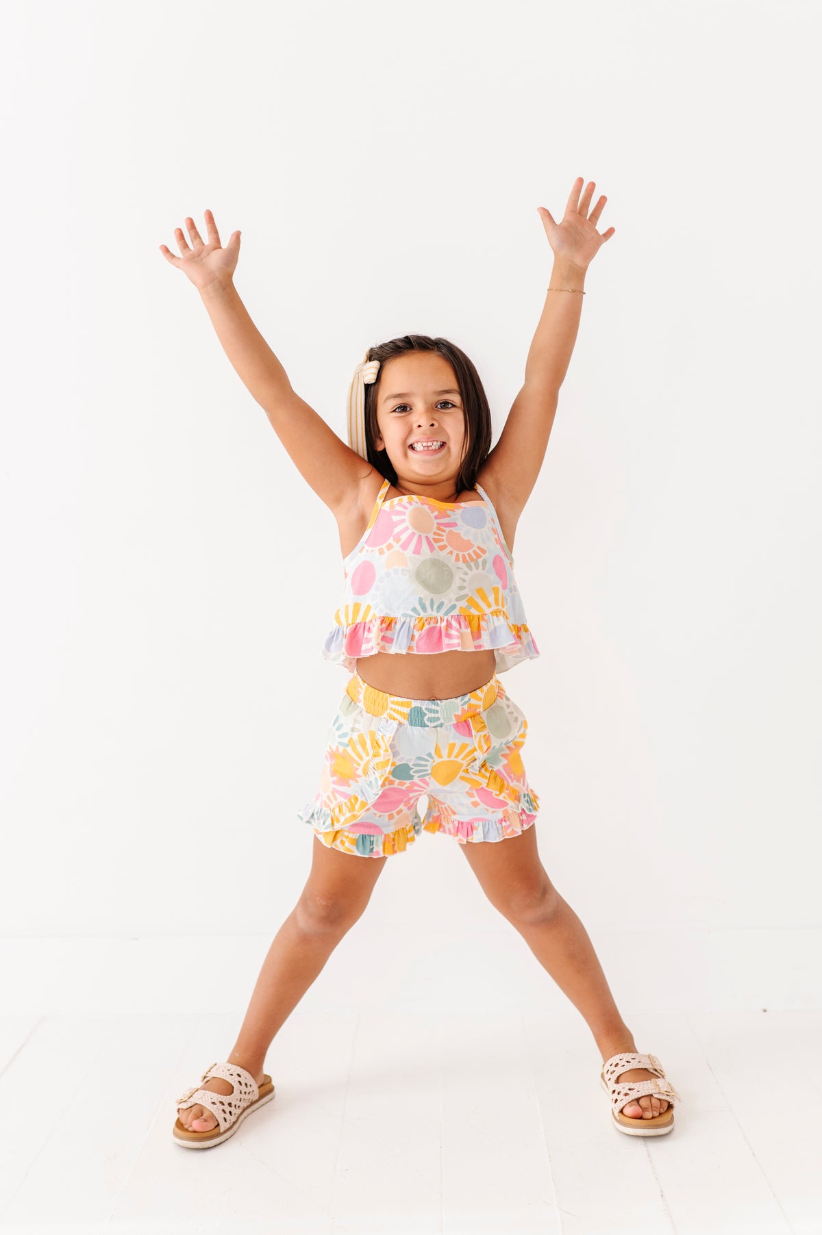 Retro Sunshine | Ruffle Linen Crop Tank + Shorts SET