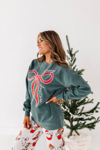RED BOW (GREEN SHIRT) | Adult *SWEATSHIRT*