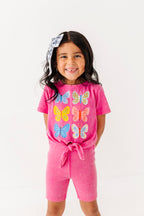 Butterflies | Pink Vintage Front-Tie Tee