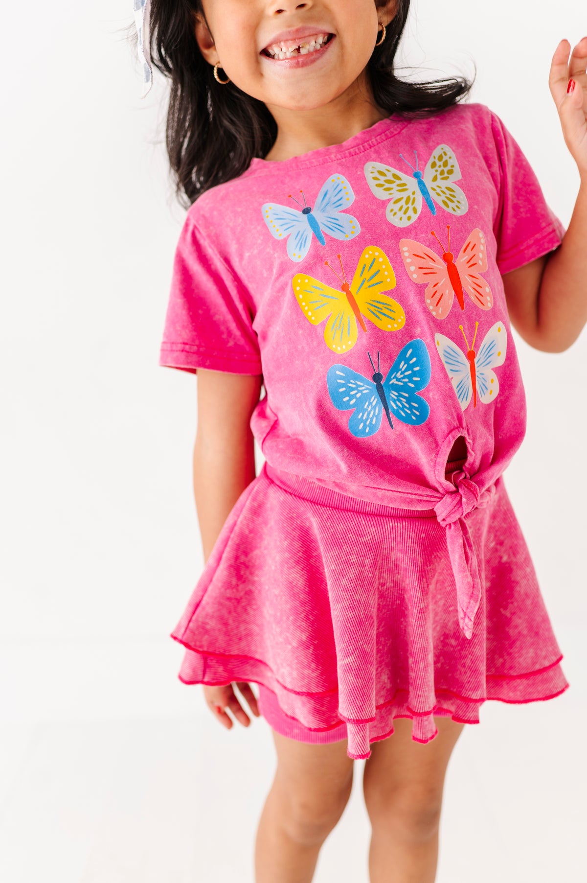 Butterflies | Pink Vintage Front-Tie Tee