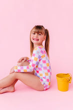 Load image into Gallery viewer, Confetti Check Bows | RASHGUARD ONE-PIECE