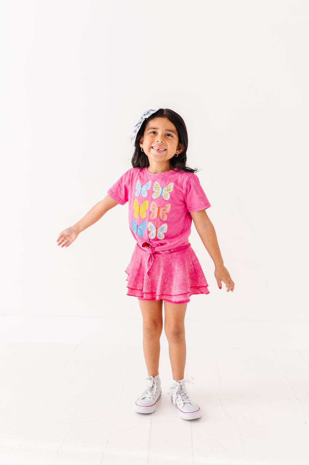 Butterflies | Pink Vintage Front-Tie Tee
