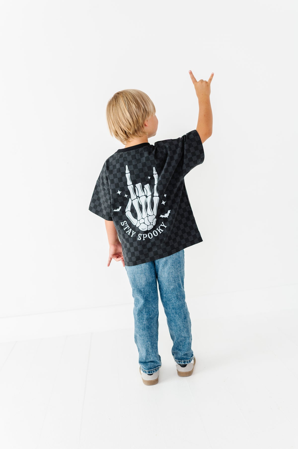 Stay Spooky Skelly | Checkered Boxy Tee